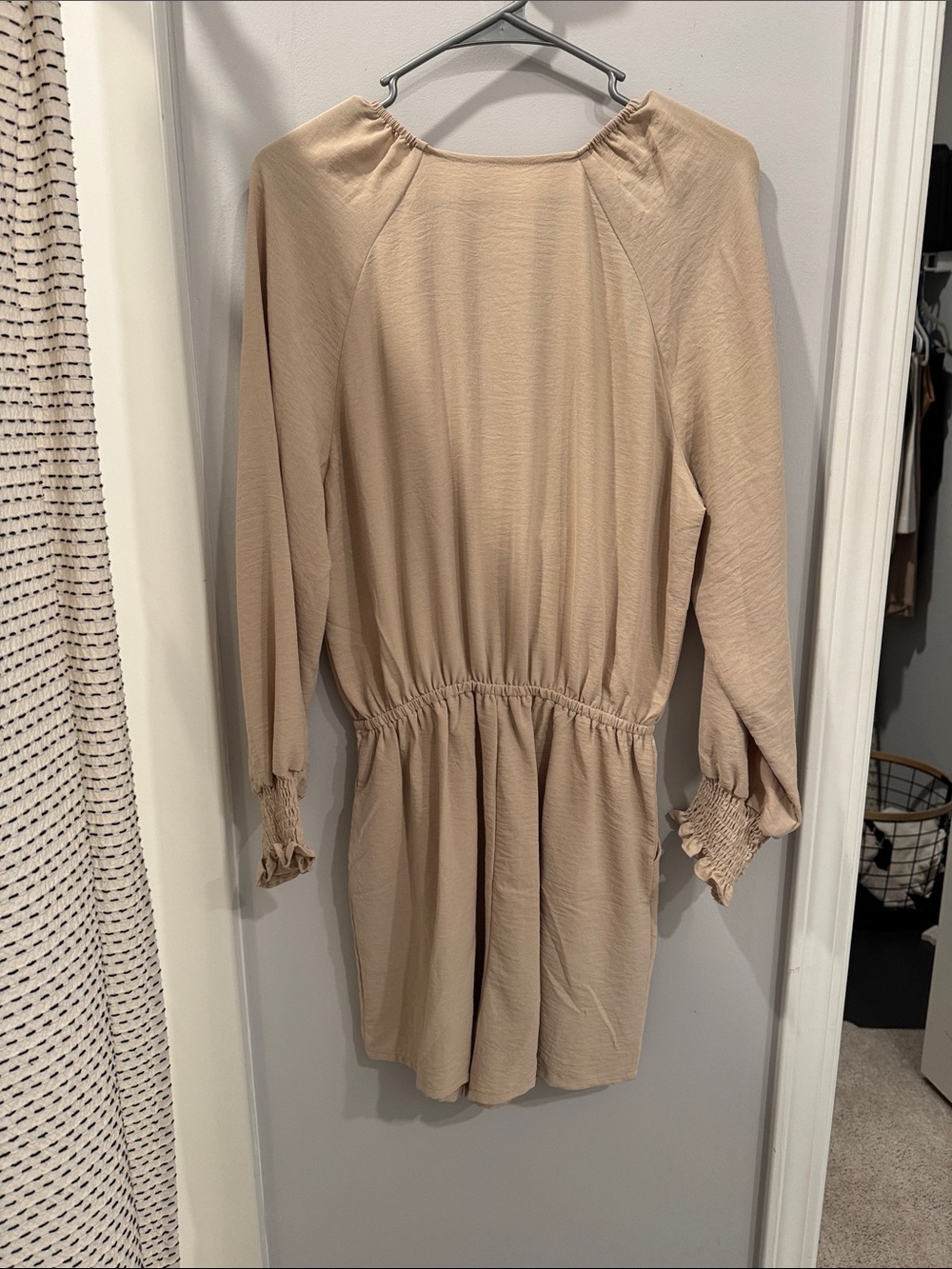 Women’s Tan Long-Sleeve Romper